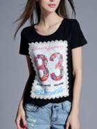 Romwe Black Letter Print Short Sleeve T-shirt