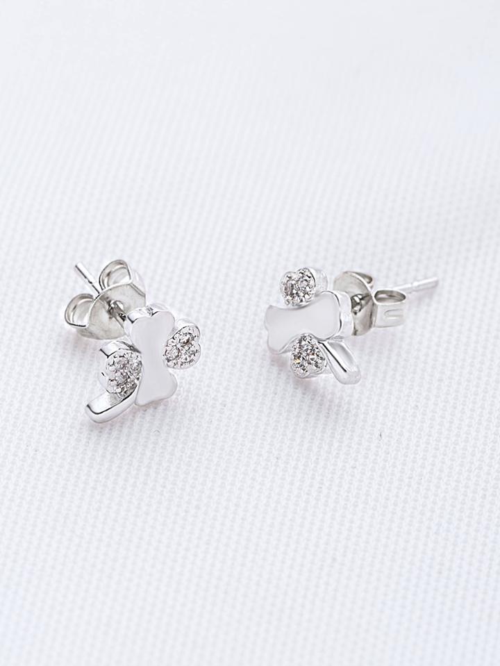 Romwe Silver Rhinestone Flower Shaped Stud Earrings