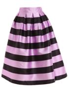Romwe Wide Striped Box Pleated Midi Skirt