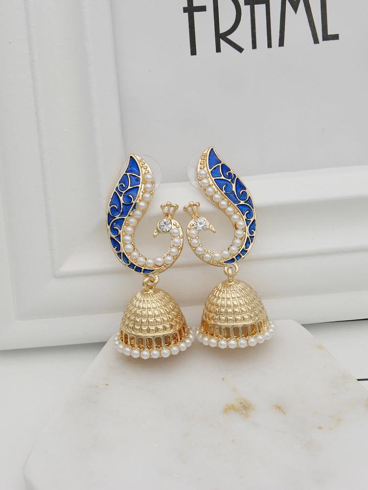 Romwe Faux Pearl Peacock Drop Earrings