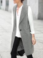 Romwe Lapel Single Button Pockets Long Grey Vest