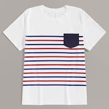 Romwe Guys Pocket Front Stripe Tee