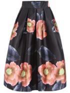 Romwe Florals Flare Zipper Black Skirt