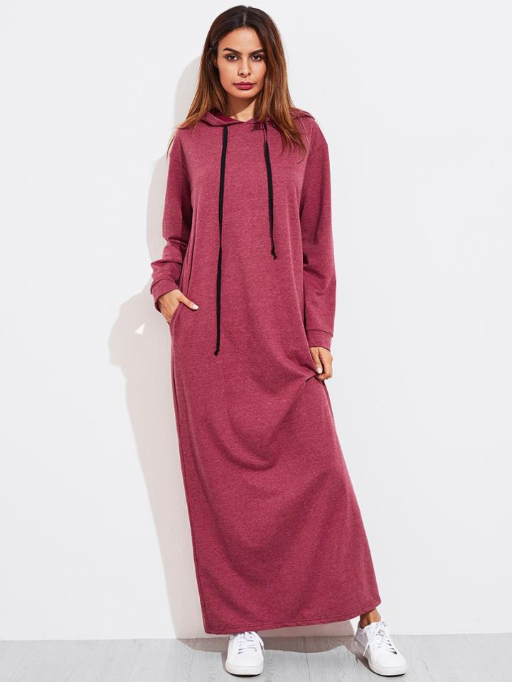 Romwe Heather Knit Hidden Pocket Side Hoodie Dress