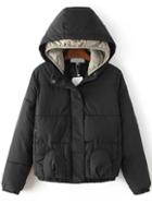Romwe Black Star Patch Hooded Padded Coat