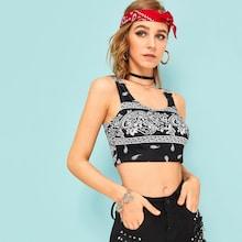 Romwe Paisley Print Crop Top