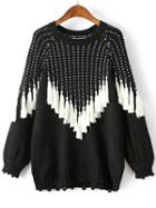 Romwe Black Fringe Detail Raglan Sleeve Sweater