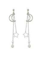 Romwe Silver Long Chain Hanging Earrings Moon Star Shape