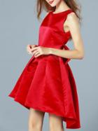Romwe Red Round Neck Sleeveless Bow High Low Dress