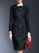 Romwe Black Tie Neck Striped Sheath Dress