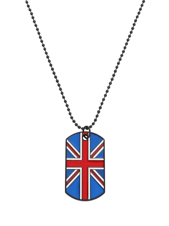 Romwe Blue Enamel Union Jack Pendant Necklace