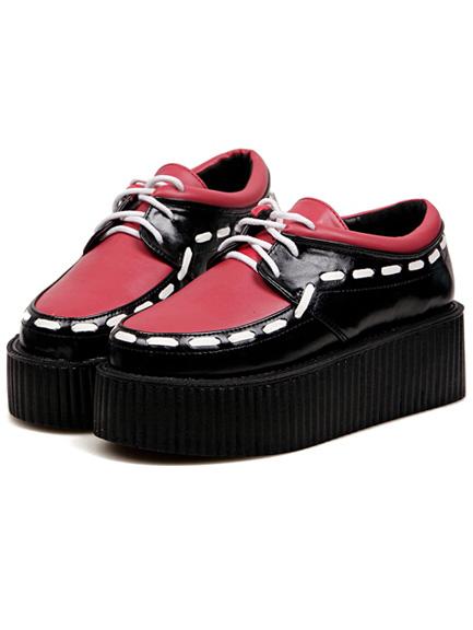 Romwe Red Lace Up Heavy-bottomed Flats