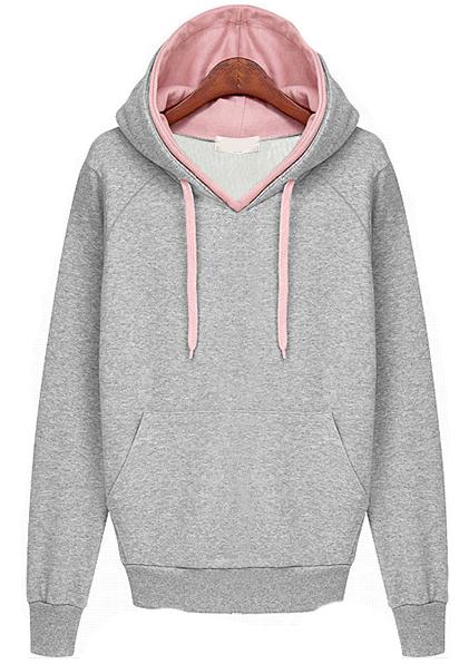 Romwe Hooded Pockets Loose Grey Sweatshirt