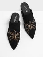 Romwe Spider Embroidery Suede Flat Mules