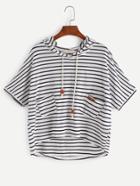 Romwe Striped High Low Hooded T-shirt