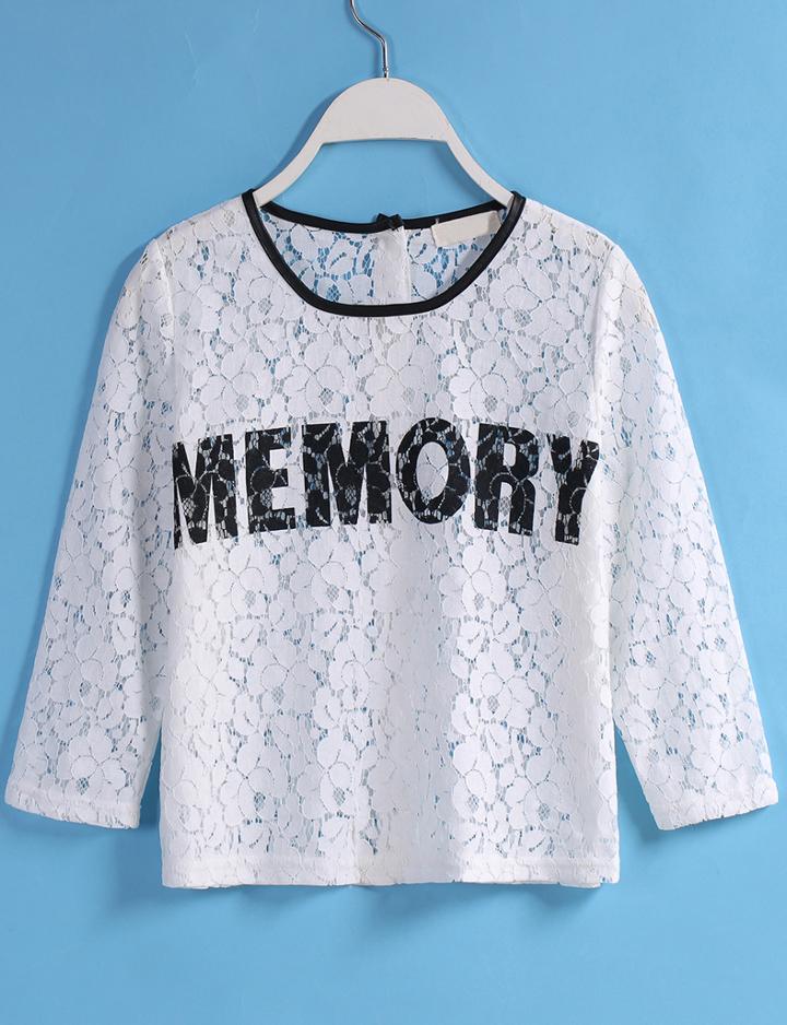 Romwe With Buttons Letter Print Lace T-shirt