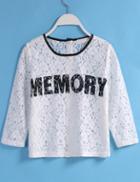 Romwe With Buttons Letter Print Lace T-shirt