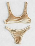 Romwe Double Scoop Neck Velvet Bikini Set