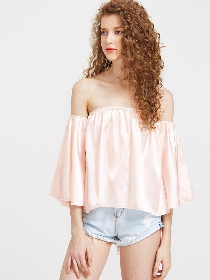 Romwe Satin Off Shoulder Top