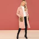 Romwe Notch Collar Faux Fur Pocket Coat