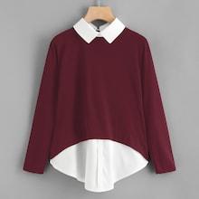 Romwe Curved Hem 2 In 1 Collared Top