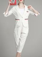 Romwe White V Neck Top With Elastic-waist Pants