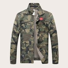 Romwe Guys Camo Print Denim Jacket