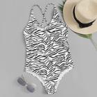Romwe Zebra Print Criss Cross One Piece Swimsuit