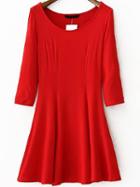 Romwe Round Neck A-line Red Dress