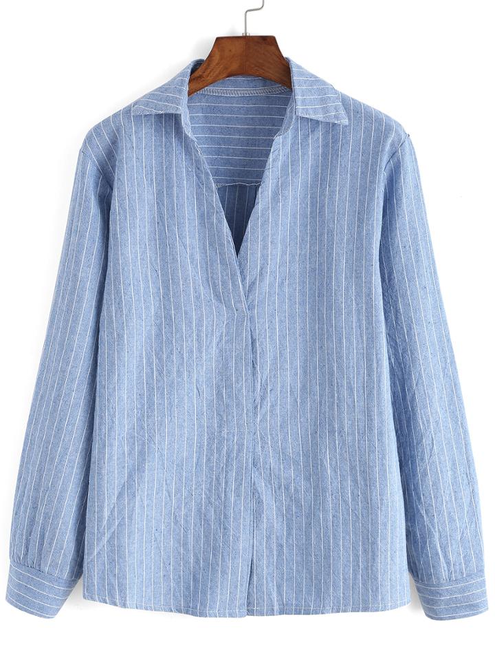 Romwe Vertical Striped Blue Blouse