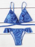 Romwe Ruffle Detail Triangle Bikini Set