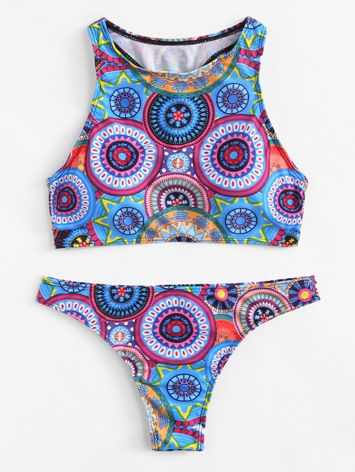 Romwe Racerback High Neck Bikini Set