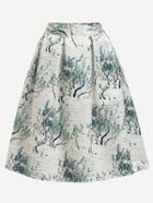 Romwe White Tree Print Box Pleated Skirt