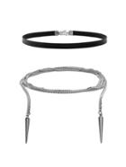 Romwe Pu Choker & Bar Design Wrap Chain Necklace Set