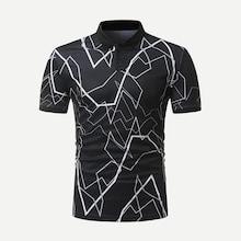 Romwe Men Geometric Print Polo Shirt