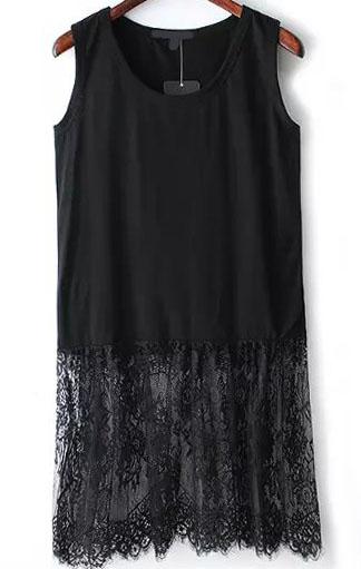 Romwe Round Neck With Lace Hem Black Vest