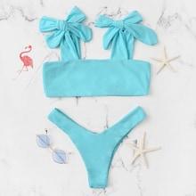 Romwe Self Tie Top With Low Rise Bikini Set