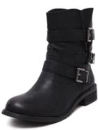Romwe Black Round Toe Buckle Strap Boots