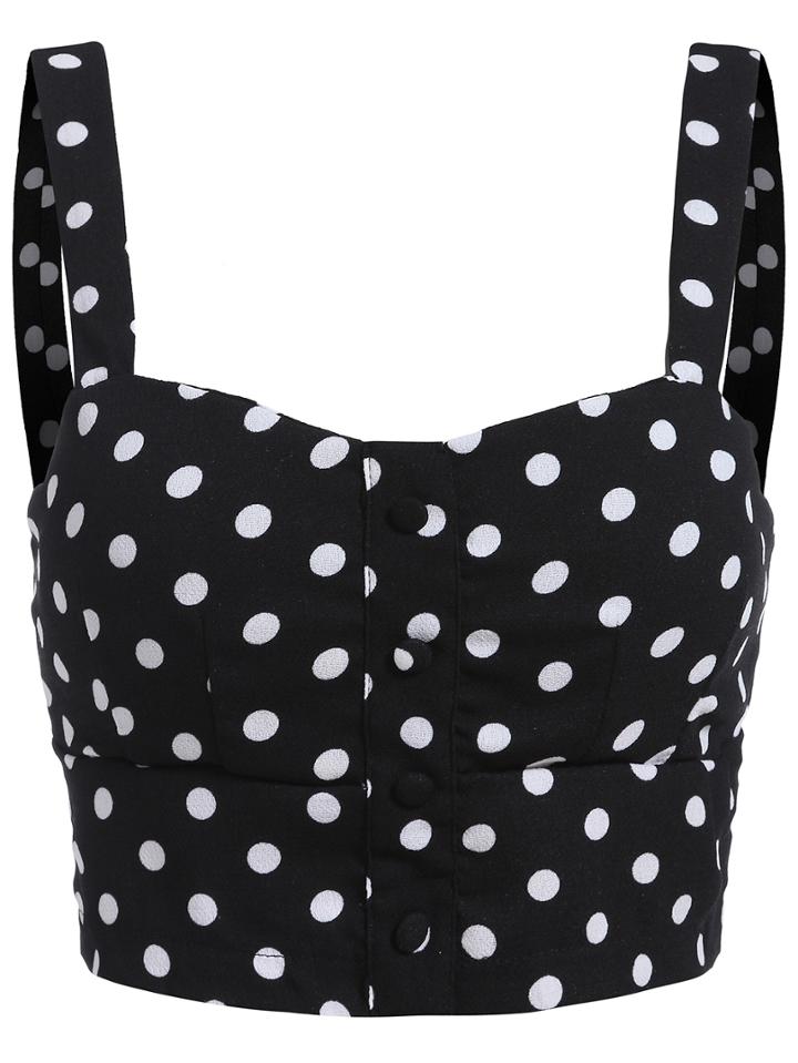 Romwe Spaghetti Strap Polka Dot Black Cami Top