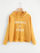 Romwe Drop Shoulder Slogan Print Dip Hem Hoodie