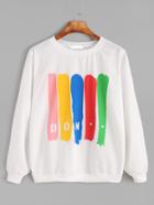 Romwe White Print Long Sleeve Sweatshirt
