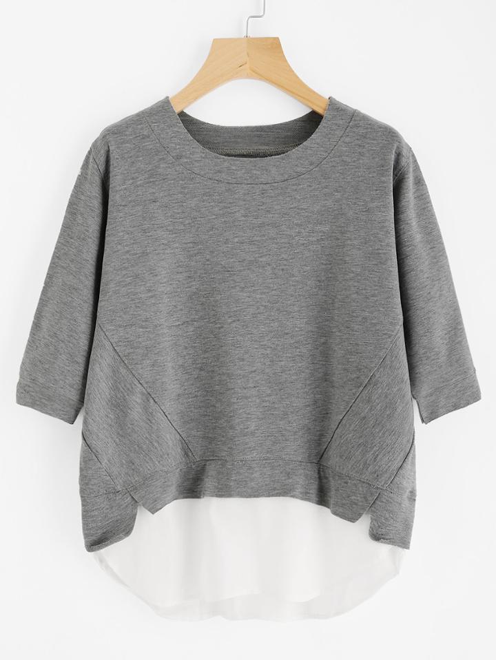 Romwe Dip Hem Contrast Hem Tee
