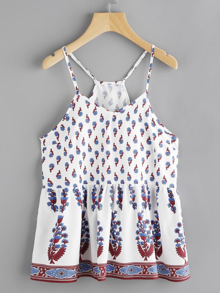 Romwe Aztec Print Frill Hem Cami Top