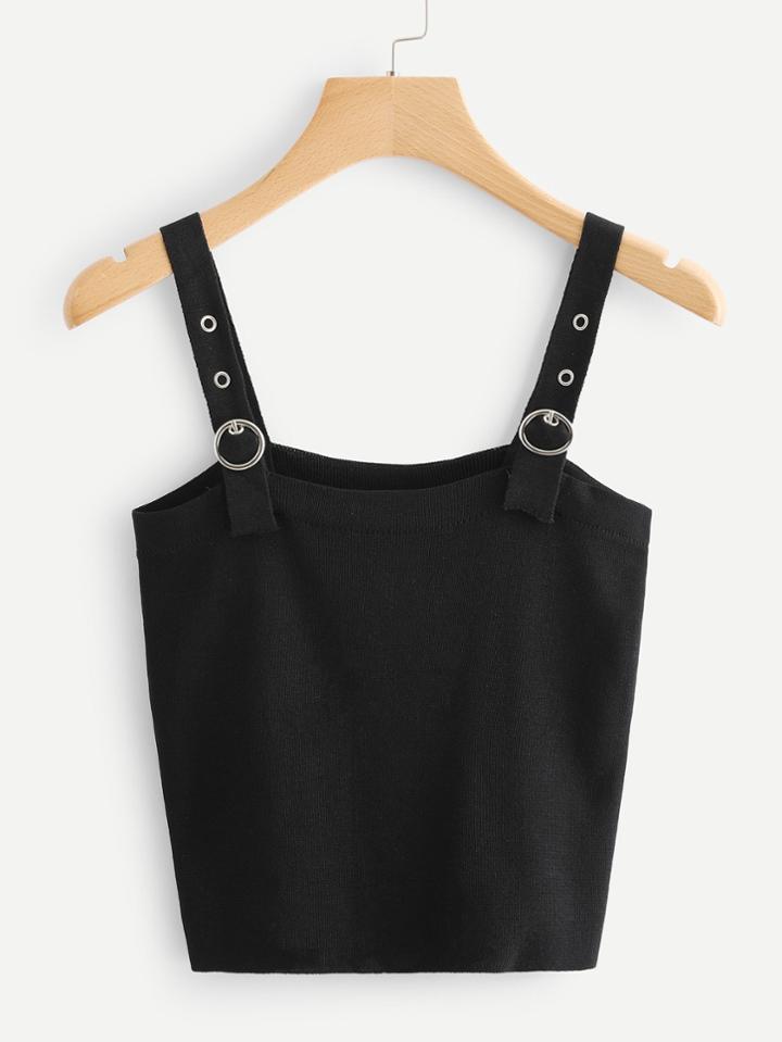 Romwe Eyelet Strap Knit Cami Top