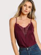 Romwe Floral Lace Insert Plunging Cami Top