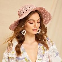 Romwe Flower Decor Hollow Straw Paper Floppy Hat