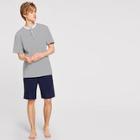 Romwe Guys Button Front Striped Tee & Shorts Set