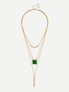 Romwe Bar & Gemstone Pendant Layered Chain Necklace