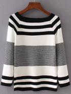 Romwe Black Striped Raglan Sleeve Slit Side Knitwear