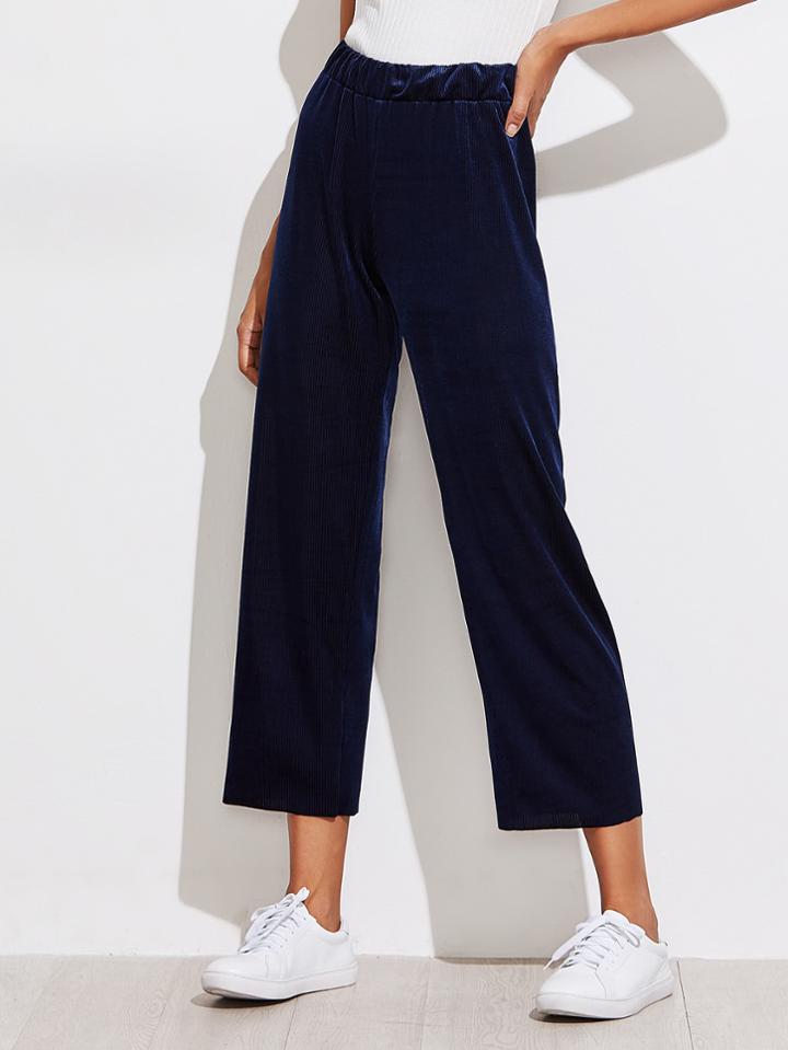 Romwe Velvet Elastic Waist Pants